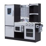 Cozinha de Brinquedo Infantil Cozinha de Madeira para Crianças com Acessórios Cozinha para Crianças com Forno Micro - Ondas Lavatório 105x31,5x95 cm Cinza e Preto