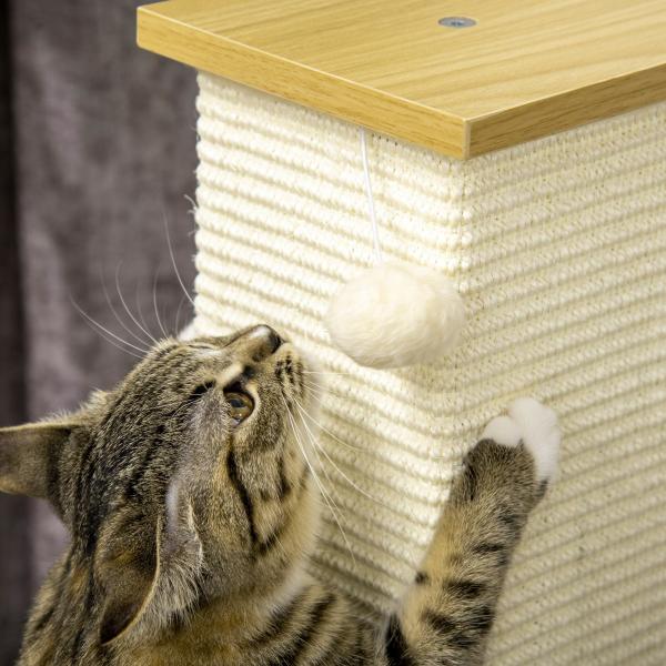 Poste Arranhador para Gatos com Poste de Sisal e Bola Suspensa para Interior 38x38x80cm Carvalho