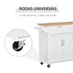 Carrinho de Cozinha com Rodas 2 Gavetas 3 Portas Prateleiras Ajustáveis e Barra para Sala de Jantar 121x46x91 cm Branco