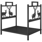 Suporte para Lenha em Metal com Pegas 42,5x33,5x43 cm para Lareira Jardim e Terraço Preto