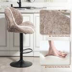 Conjunto de 2 Bancos de Bar Giratórios em Chenille com Altura Ajustável 62 - 83 cm, Encosto e Apoio para os Pés, Moka