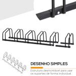 Estacionamento para 6 Bicicletas Suporte de Aço para Estacionar Bicicletas no Chão para Interior e Exterior 179x33x27 cm Preto