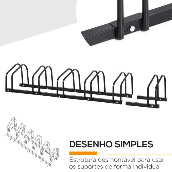 Estacionamento para 6 Bicicletas Suporte de Aço para Estacionar Bicicletas no Chão para Interior e Exterior 179x33x27 cm Preto