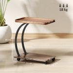 Mesa Auxiliar em Forma de C com Rodas para Sofá com Prateleiras Estrutura de Aço 52x34x60 cm Madeira e Preto
