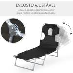 Espreguiçadeira de Jardim Reclinável e Dobrável com Orifício de Leitura Apoio para Cabeça e Encosto Ajustável em 4 Níveis para Praia 182x56x24,5 cm Preto