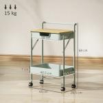 Carrinho Auxiliar com Rodas de 2 Níveis Carrinho de Cozinha com 1 Gaveta e 1 Cesto Carrinho Organizador 45x29,5x68 cm Verde Claro