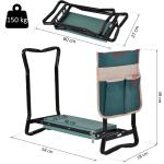 Banco de Jardim Dobrável com Bolsa para Ferramentas Almofada de Proteção para Joelhos Assento de Jardim com Joelheira Altura Ajustável 58x28x49cm Verde e Preto