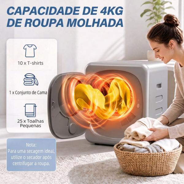 Máquina de Secar Roupa de Exaustão 4 kg 800 W com Ecrã Tátil, Controlo de Tempo e Temperatura, Função Anti - rugas, Prata