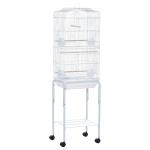Gaiola para Passáros com Suporte com 4 Rodas Portas 4 Comedouros 3 Poleiros e Bandeja Removível 46,5x36x157cm Branco