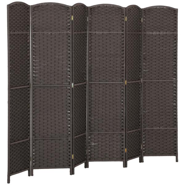 Biombo de 6 Painéis Separador de Ambientes Dobrável 240x1,6x170 cm para Sala de Estar Dormitório Escritório Marrom
