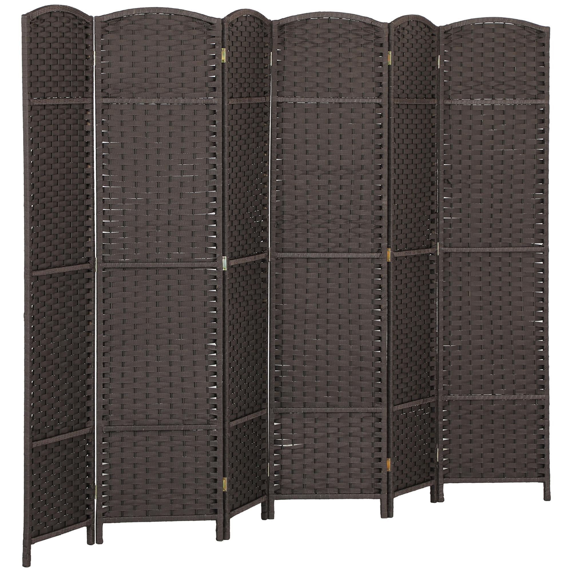 Biombo de 6 Painéis Separador de Ambientes Dobrável 240x1,6x170 cm para Sala de Estar Dormitório Escritório Marrom