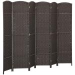 Biombo de 6 Painéis Separador de Ambientes Dobrável 240x1,6x170 cm para Sala de Estar Dormitório Escritório Marrom