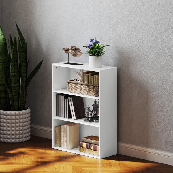 Estante de 3 Níveis Estante para Livros com 2 Prateleiras Ajustáveis para Sala de Estar Escritório Quarto 60x24x80 cm Branco