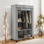 Roupeiro de Tecido Dobrável com 6 Prateleiras 1 Barra de Pendurar e Rodas para Dormitório Vestidor 103x43x162,5 cm Cinza