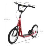 Trotinete com Guiador Ajustável 2 Pneus de Borracha Insufláveis com Travagem Dupla e Rodas 16" 139x58x90 - 96 cm Vermelho
