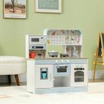 Cozinha de Madeira para Crianças com Sons Lavatório Micro - Ondas Máquina de Gelo e Acessórios 88,6x31,7x90,4 cm Branco
