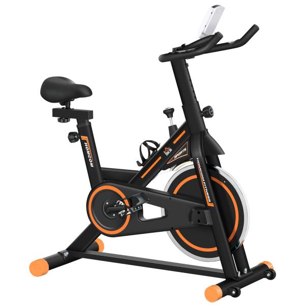 Bicicleta Estática com Resistência Ajustável Volante de Inércia de 8kg Ecrã LCD Assento e Guiador Ajustáveis 103x48x115cm Preto e Laranja