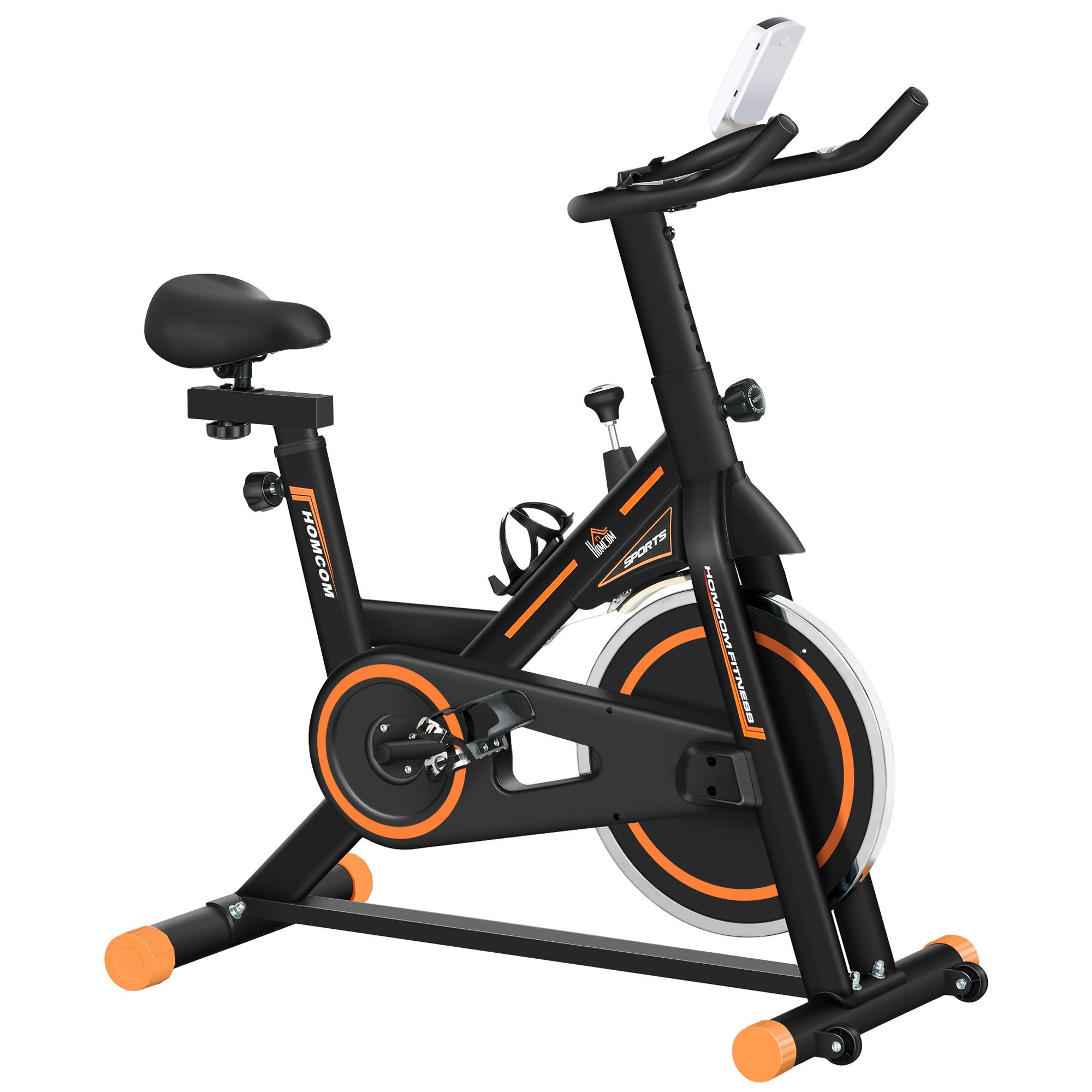 Bicicleta Estática com Resistência Ajustável Volante de Inércia de 8kg Ecrã LCD Assento e Guiador Ajustáveis 103x48x115cm Preto e Laranja