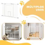 Barreira de Segurança para Cães 74 - 100 cm com Extensão Montagem a Pressão e Duplo Bloqueio para Porta Escada Branco