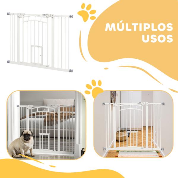 Barreira de Segurança para Cães 74 - 100 cm com Extensão Montagem a Pressão e Duplo Bloqueio para Porta Escada Branco