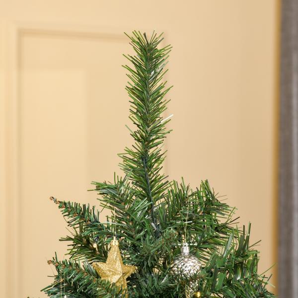 Árvore de Natal Artificial com 745 Ramos 200 Luzes LED com Cor Branco Quente Suporte e Decorações Incluídas Ø112x180cm Verde