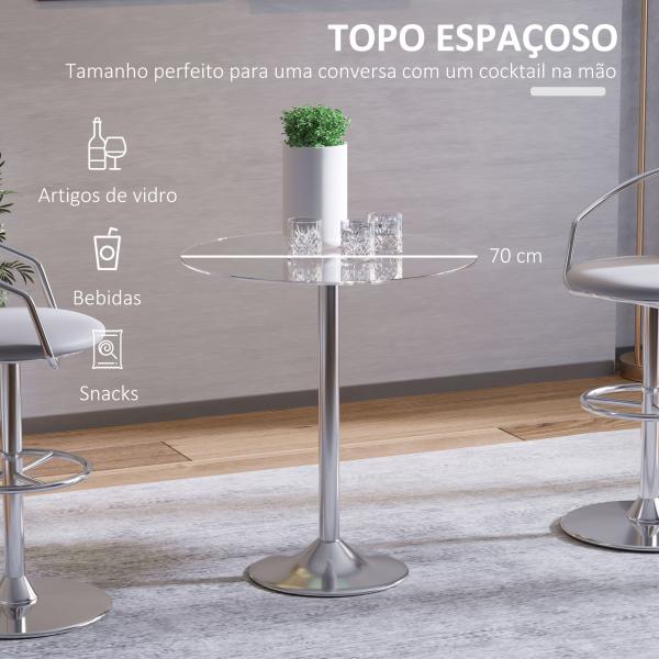 Mesa de Jantar Redonda para 2 Pessoas Mesa de Cozinha Moderna com Superfície de Vidro Temperado para Sala de Estar, Prateada