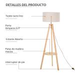 Candeeiro de Pé Moderno com Lâmpadas de E27, 40W e Interruptor de Pé, com Base de Tripé Inoxidável 154cm