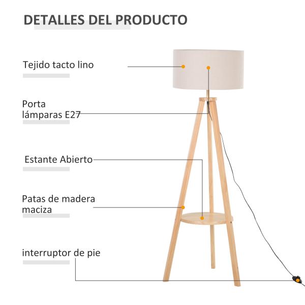 Candeeiro de Pé Moderno com Lâmpadas de E27, 40W e Interruptor de Pé, com Base de Tripé Inoxidável 154cm