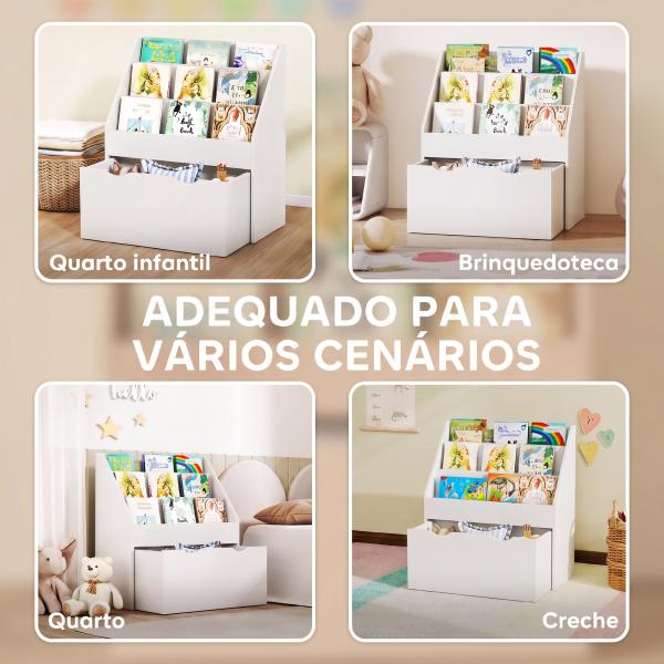 Estante de Brinquedos com 3 Compartimentos Gaveta com Rodas para Quarto Sala de Jogos 62,5x30x70 cm Branco
