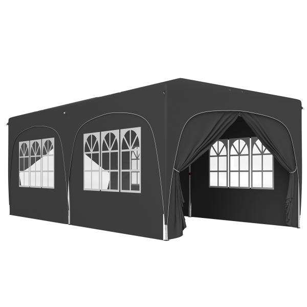 Tenda Dobrável 3x6 m com Painéis Laterais UPF50+ Tenda de Jardim com Altura Ajustável e Bolsa de Transporte Cinza Escuro