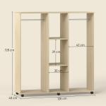 Roupeiro de Madeira Móvel Armário Roupeiro Aberto com 2 Barras para Pendurar e 3 Prateleiras 120x40x128 cm Madeira