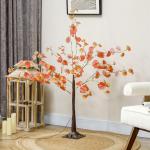 Árvore de Eucalipto Artificial 120 cm Árvore Artificial com 175 Luzes LED e Base Decoração Laranja e Marrom