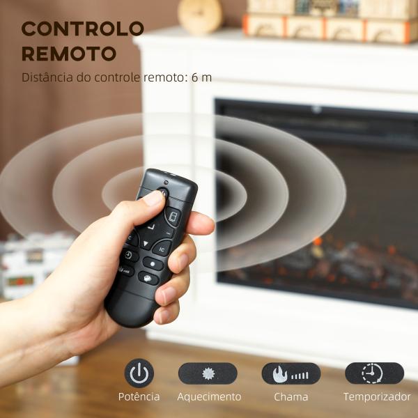 Lareira Elétrica com Efeito de Chama de 5 Níveis de Brilho e 12 Cores Decorativa 1000/2000W Temporizador para 30 m² 98x25x80 cm Branco