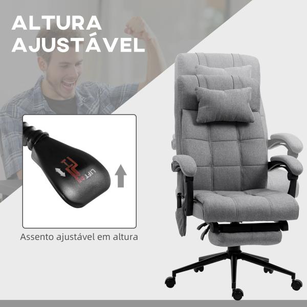 Cadeira de Escritório com 6 Pontos de Massagem 5 Modos Reclinável 155° com Função de Aquecimento 66x76x112 - 120 cm Cinza