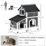 Casa para Gatos de Madeira com Suporte para Flores de 2 Níveis e Teto Asfáltico 96x65x85,5 cm Cinza