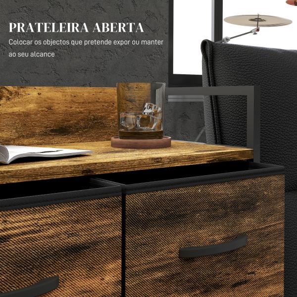 Cómoda de Quarto com 4 Gavetas Dobráveis Prateleira Aberta e Estrutura de Aço para Sala Entrada 60x29x85 cm Castanho Rústico
