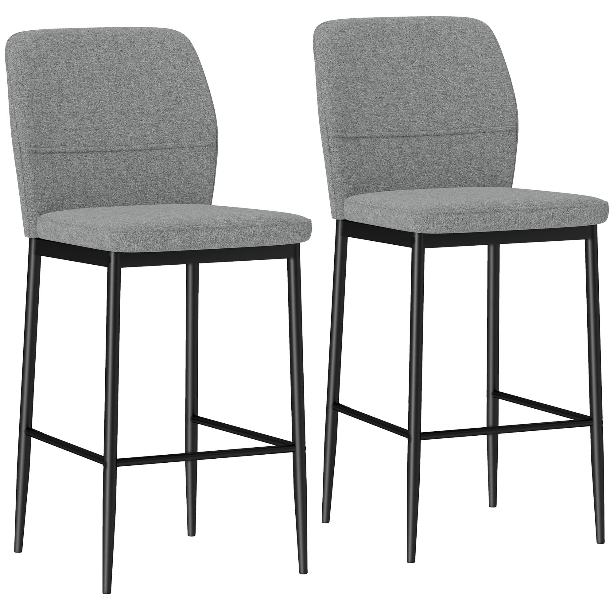 Conjunto de 2 Bancos de Bar Bancos Altos de Cozinha com Encosto e Apoio para os Pés Estofados em Veludo 41x52x97 cm Cinza