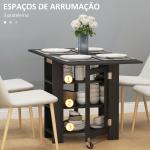 Mesa de Cozinha com Laterais Dobráveis Mesa de Refeição com 2 Rodas e Prateleiras Estilo Moderno 120x60x75 cm Preto