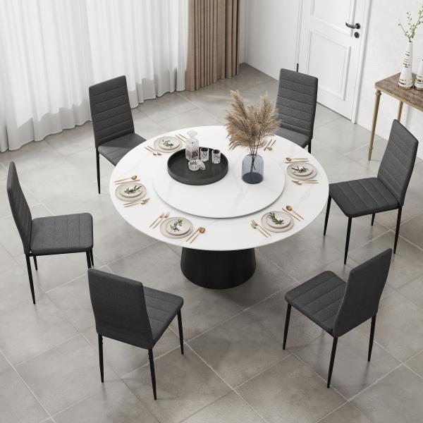 Conjunto de 6 Cadeiras de Sala de Jantar Estofadas em Linho e Pés de Metal para Cozinha Carga Máxima 120kg 41x50x97 cm Cinza