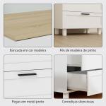 Cómoda Estreita com 3 Gavetas Cómoda de Quarto com Pés de Madeira Estilo Moderno 60x38x71 cm Branco