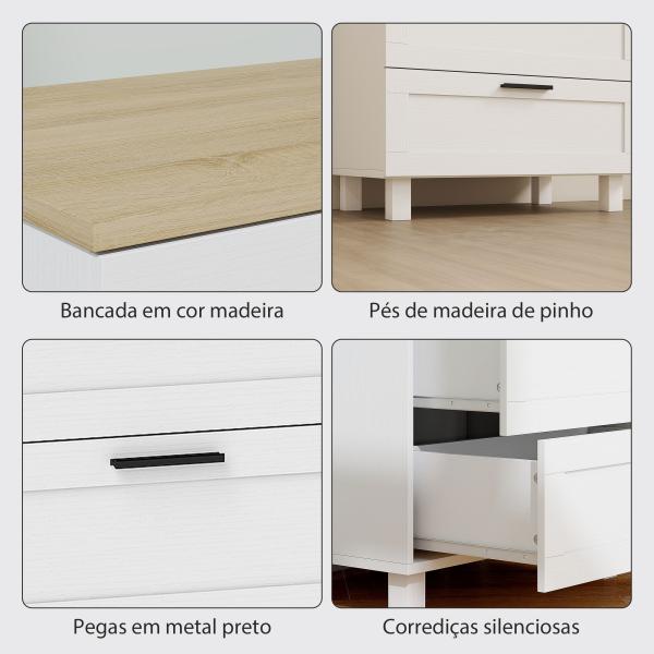 Cómoda Estreita com 3 Gavetas Cómoda de Quarto com Pés de Madeira Estilo Moderno 60x38x71 cm Branco