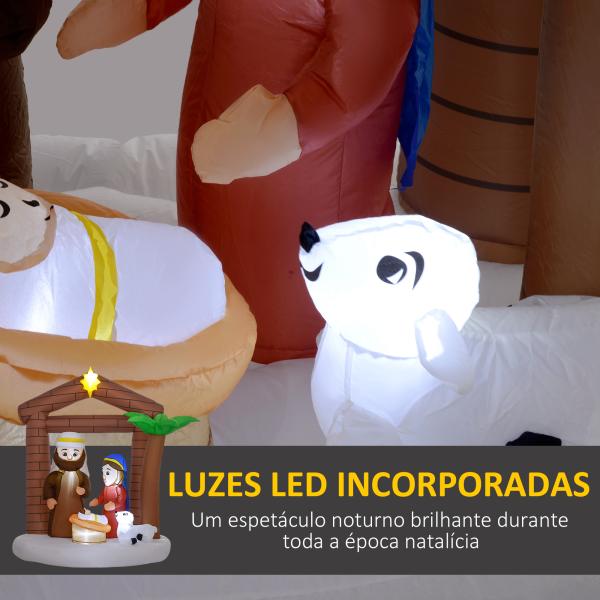 Presépio Insuflável de Natal Decoração Insuflável Natalícia com Luzes LED e Insuflador para Exterior 150x90x185 cm Multicor