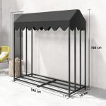 Suporte de Lenha Metálico para Exterior com Cobertura Impermeável, 186x70x185 cm, Preto