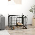Parque para Cães com 4 Painéis Dobrável 82x82x60 cm com Porta e Fechadura para Exterior e Interior Cinza Escuro