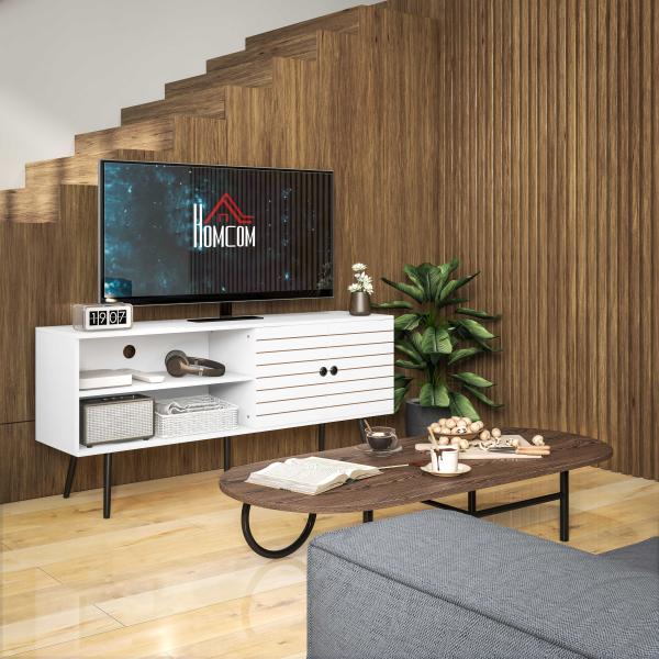 Móvel de TV para Televisores de até 65 Polegadas com 2 Prateleiras Abertas 1 Armário com Portas 145x38x65 cm Branco