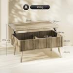 Mesa de Centro Elevatória com Compartimentos Ocultos de Armazenamento e Pés de Pinho 91x56x43 cm Carvalho