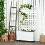 Floreira com Treliça de Madeira Maciça com 4 Rodas e Malha Geotêxtil para Cultivos de Plantas Flores 76x30x155 cm Branco