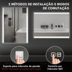 Espelho de Casa de Banho com Luz LED 70x50 cm 3 Cores de Luz Função Antiembaciamento Função de Memória IP44 Prata