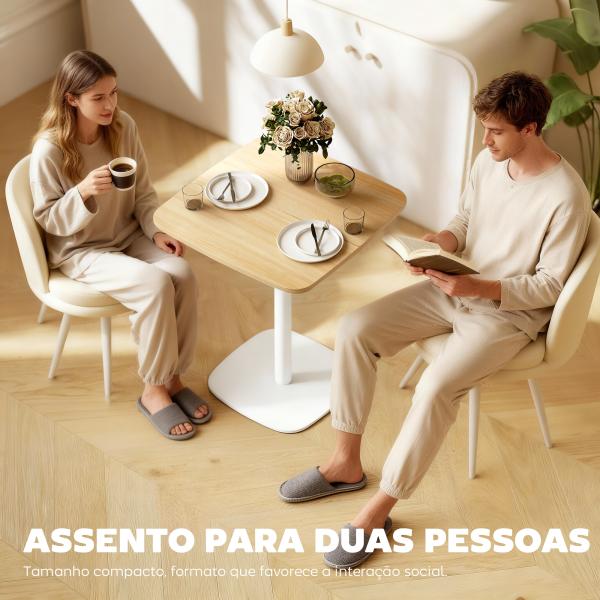 Mesa de Refeição Pequena Mesa de Cozinha Quadrada para 2 Pessoas Base Quadrada em Aço 60x60x75 cm Madeira e Branco