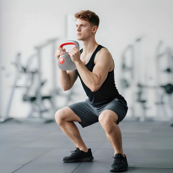 Kettlebell 14 kg Peso Russo com Revestimento de PU e Enchimento de Areia para Treinamento 26x18x32 cm Vermelho e Cinza